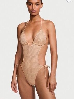 NWT’s Victoria's Secret Swim Crochet Monokini Size XL Color Beige